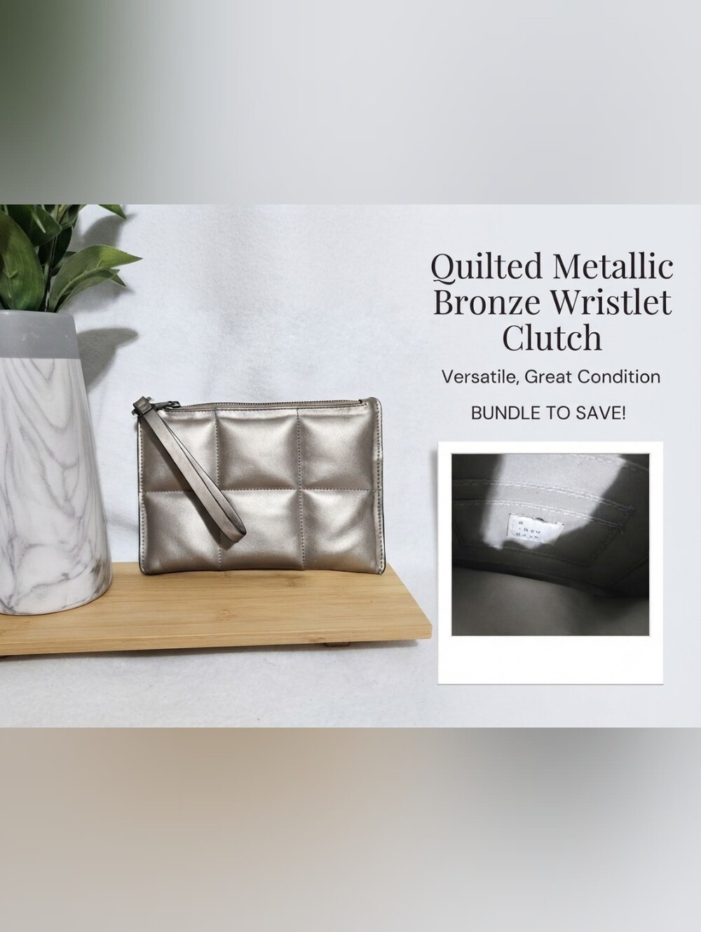 A New Day Quilted Metallic Bronze Wristlet Clutch